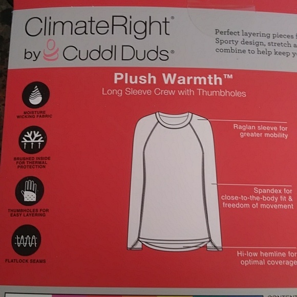Cuddle Duds Medium Blue /Black Long Sleeve Crew ClimateRight - Picture 5 of 9